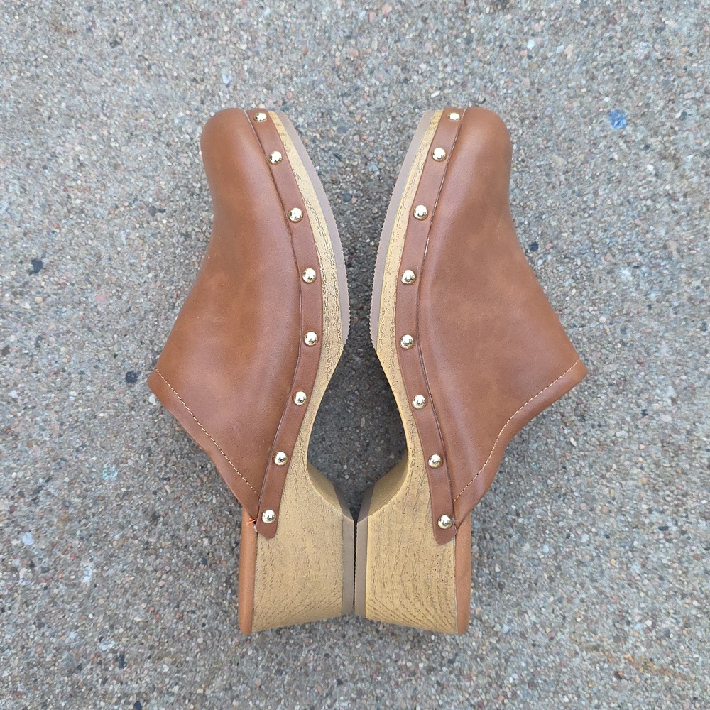 Universal Thread Indra Women's Cognac Clogs Mules With Block Heel Size 8.5 - Picture 5 of 13